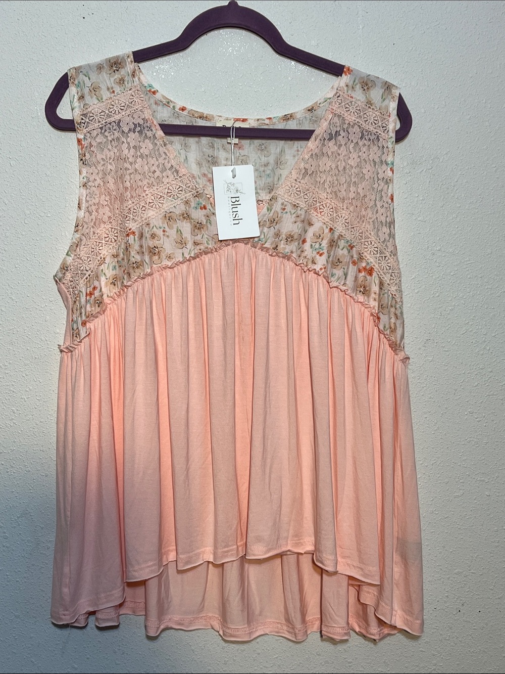 POL Cream Boho Blouse with Peach and Mint Floral Accents Size Large